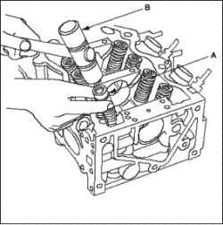 Снятие клапана головки блока цилиндров, пружины, уплотнений клапанов (R18A)