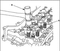 Снятие клапана головки блока цилиндров, пружины, уплотнений клапанов (N22A)